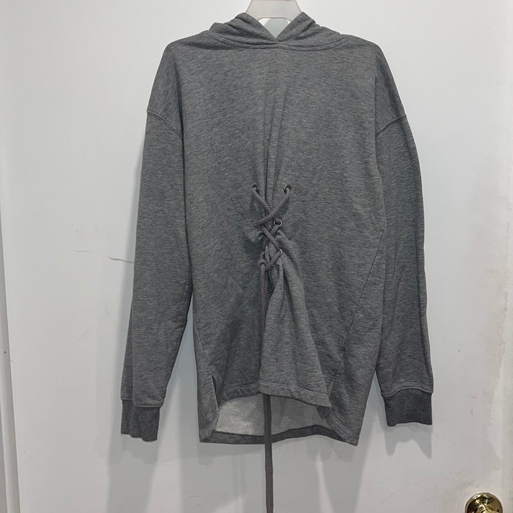 Garage Gray Front String Tied Hoodie